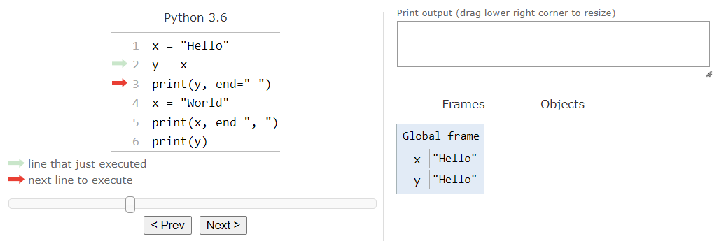 X Hello y Xprint y End x World print x End print y 