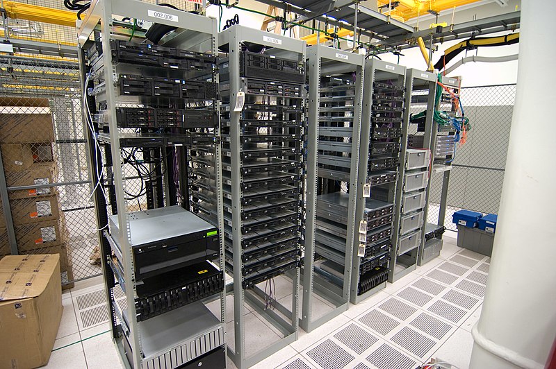 A data center with multiple server racks