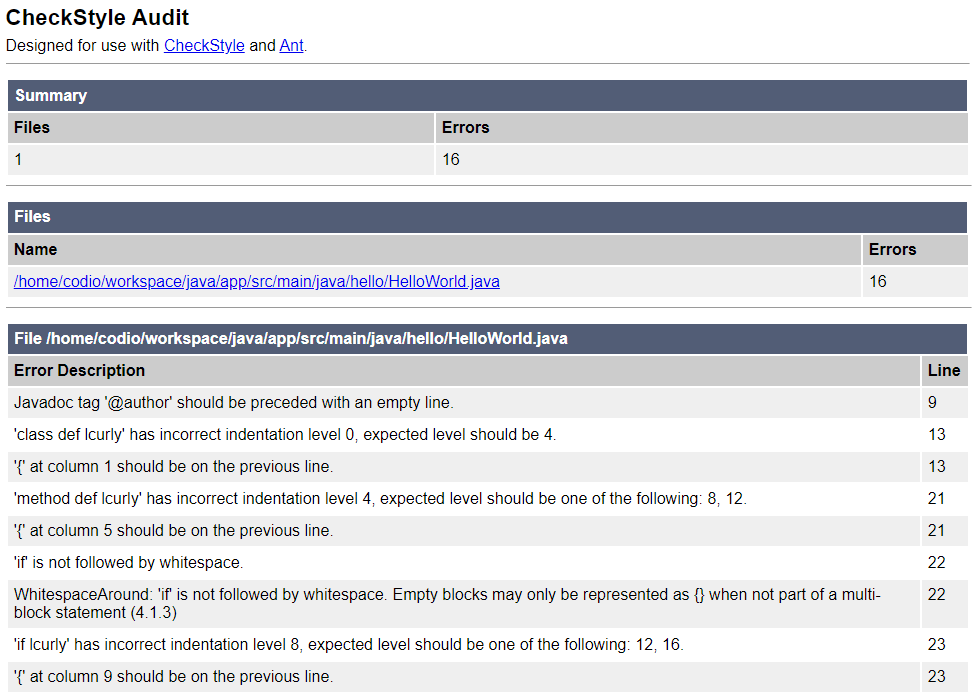 Checkstyle Report
