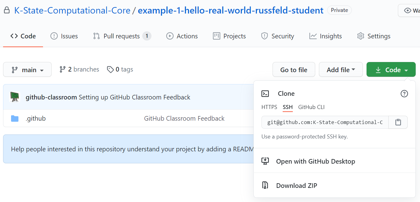 GitHub Classroom SSH URL