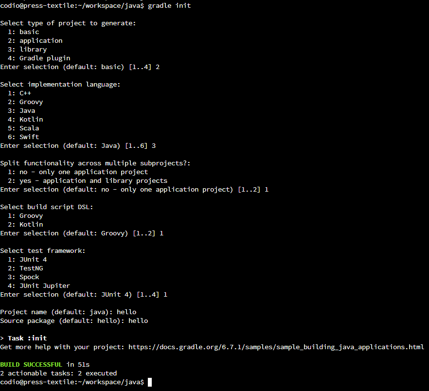 Gradle Init Output
