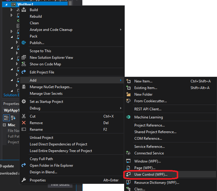 Adding a UserControl in Visual Studio