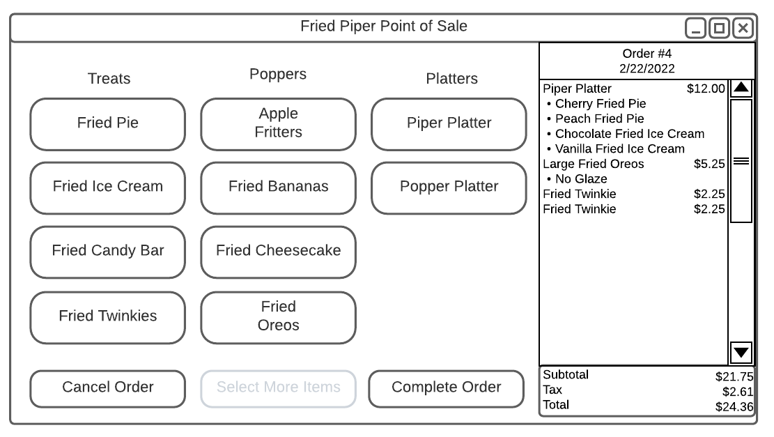 Example POS Main Screen