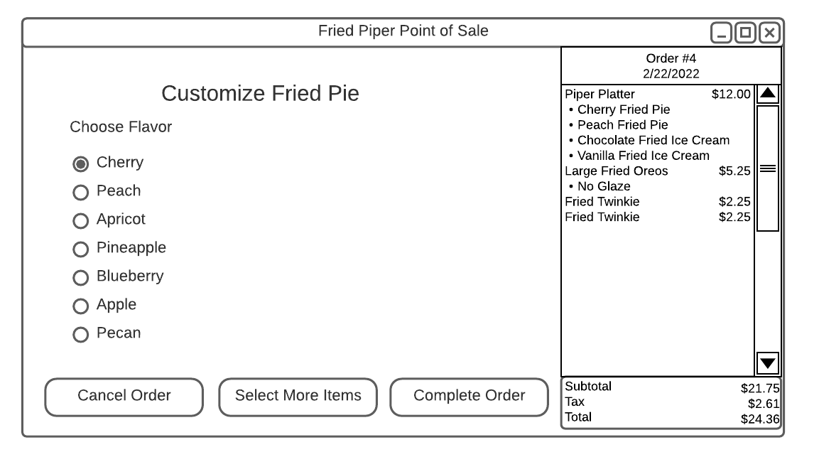 Example POS Customization Screen