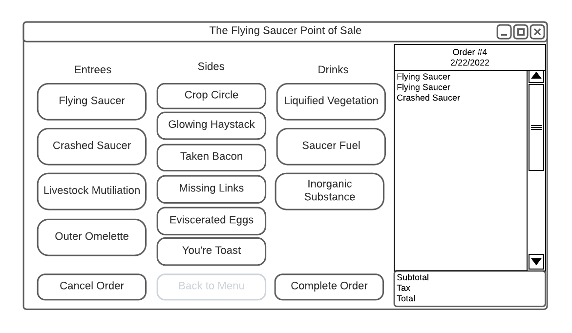 Example POS Main Screen