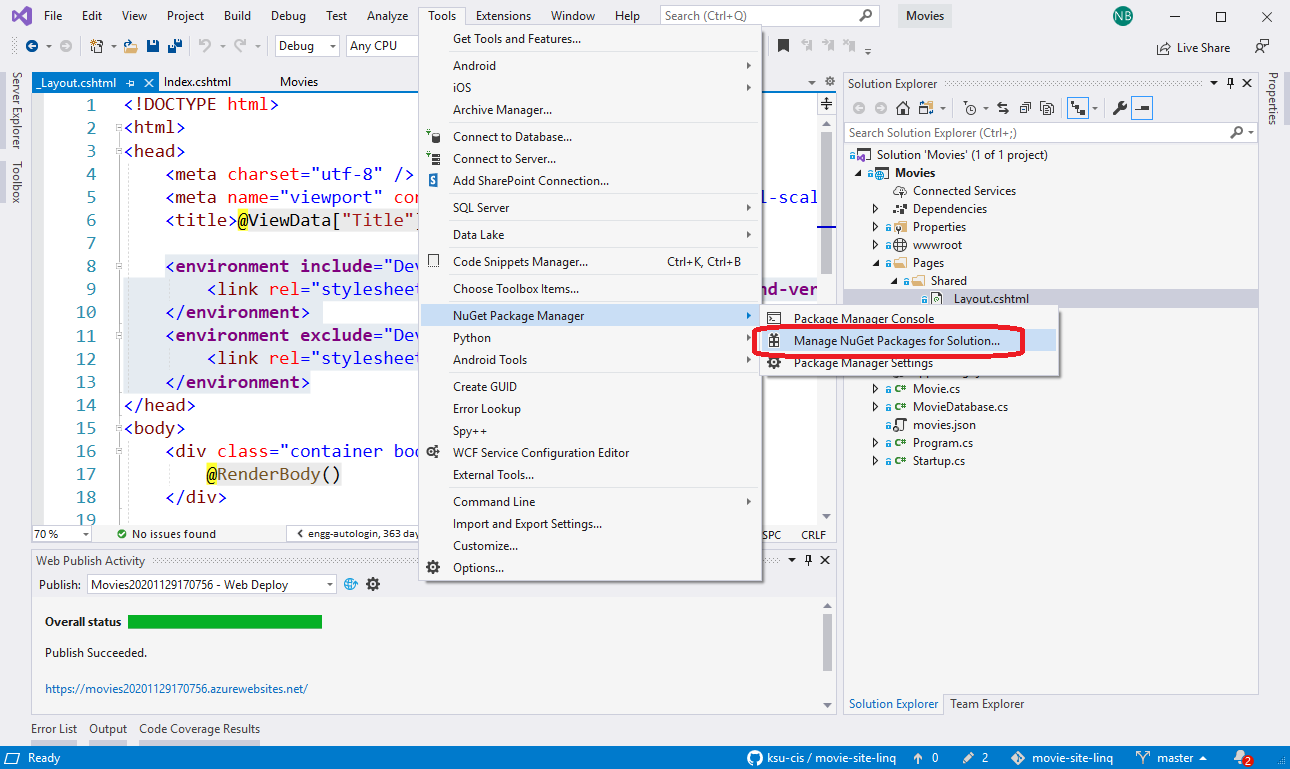 Launching the NuGet Package Manager