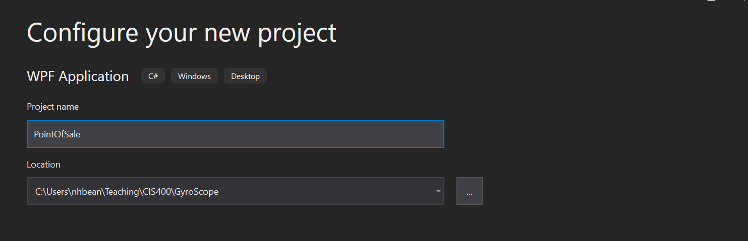 Naming the project in the New Project Wizard