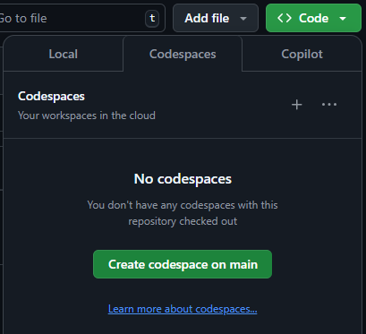 Codespace in Initialized Repository