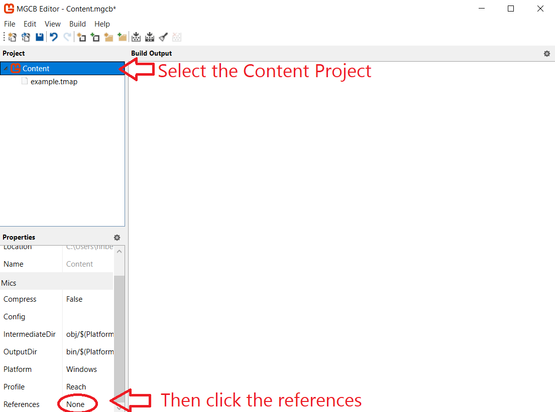 Selecting the MGCB Project References