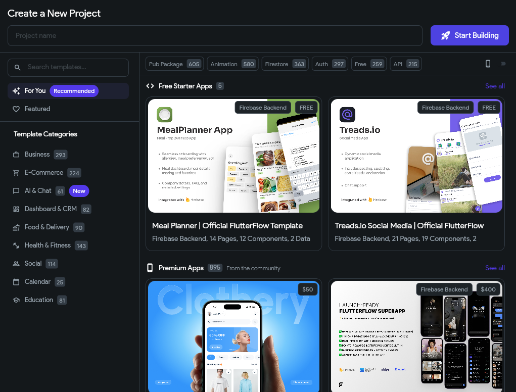 FlutterFlow Create New Project