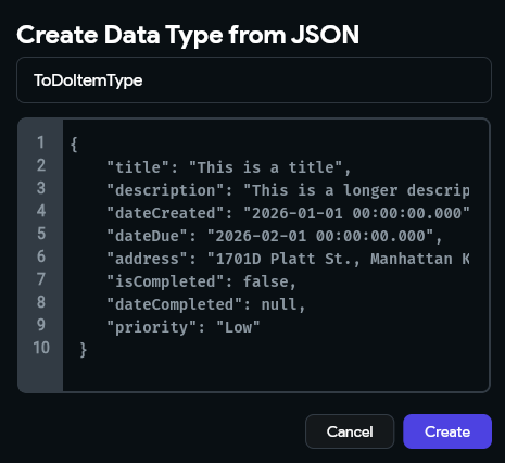 FlutterFlow Create Data Type