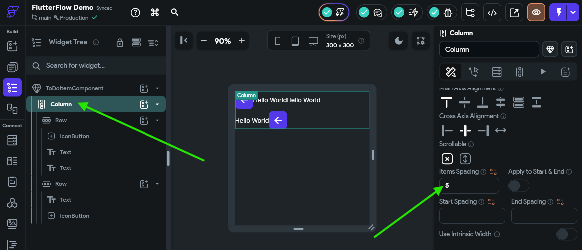 FlutterFlow Item Spacing
