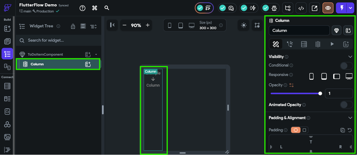 FlutterFlow New Column