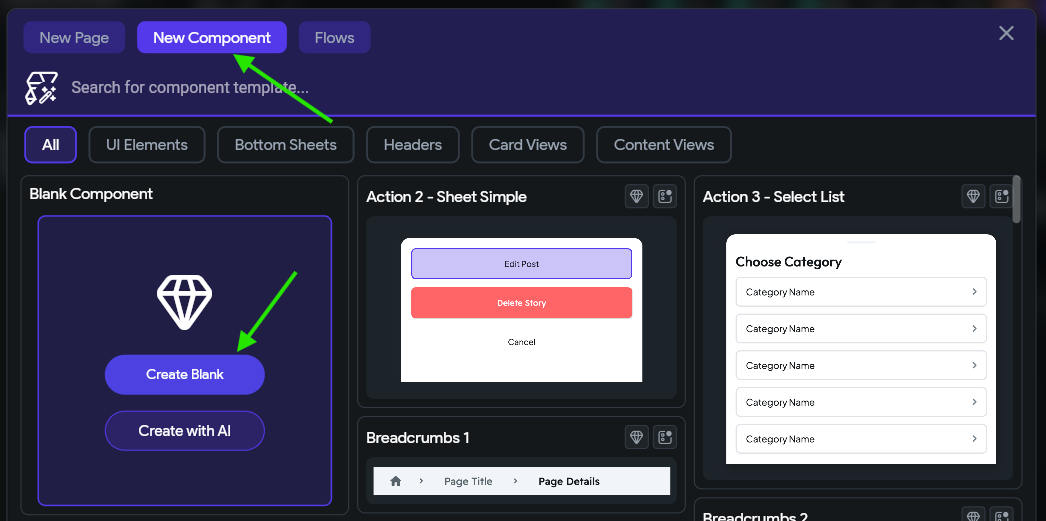 FlutterFlow Create Blank Component