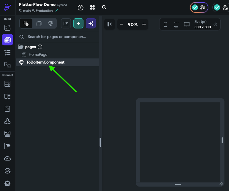 FlutterFlow New Component In Tree