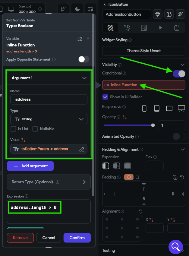FlutterFlow Configure Address Icon