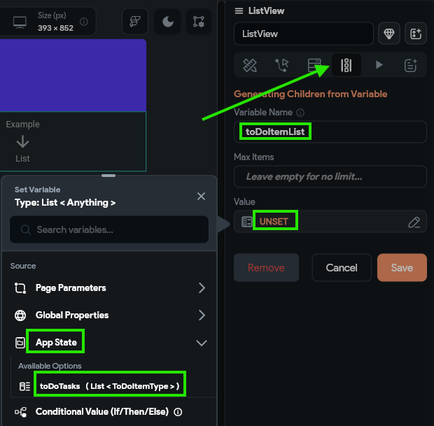 FlutterFlow Configure List View