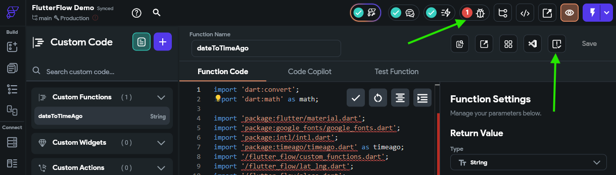 FlutterFlow Validate Custom Code