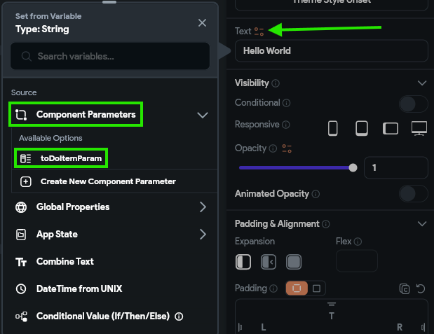 FlutterFlow Set Text Value from Variable