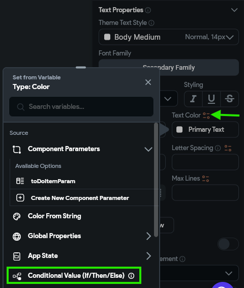 FlutterFlow Configure Text Color