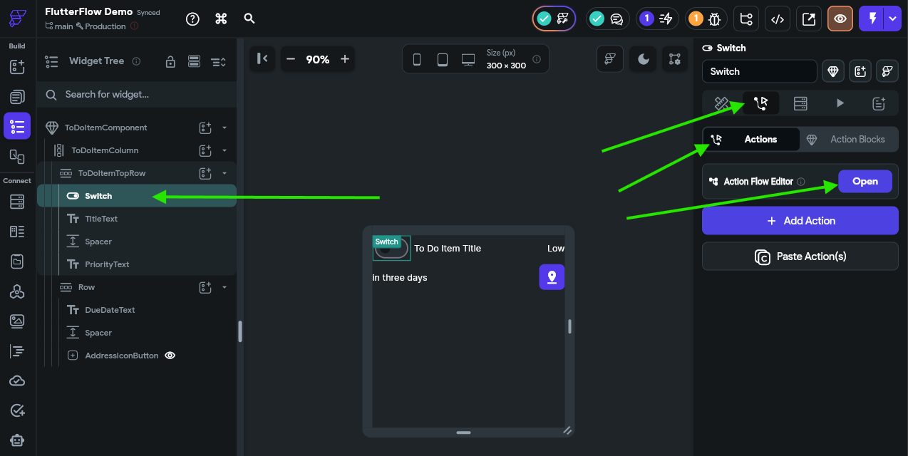 FlutterFlow Actions Panel