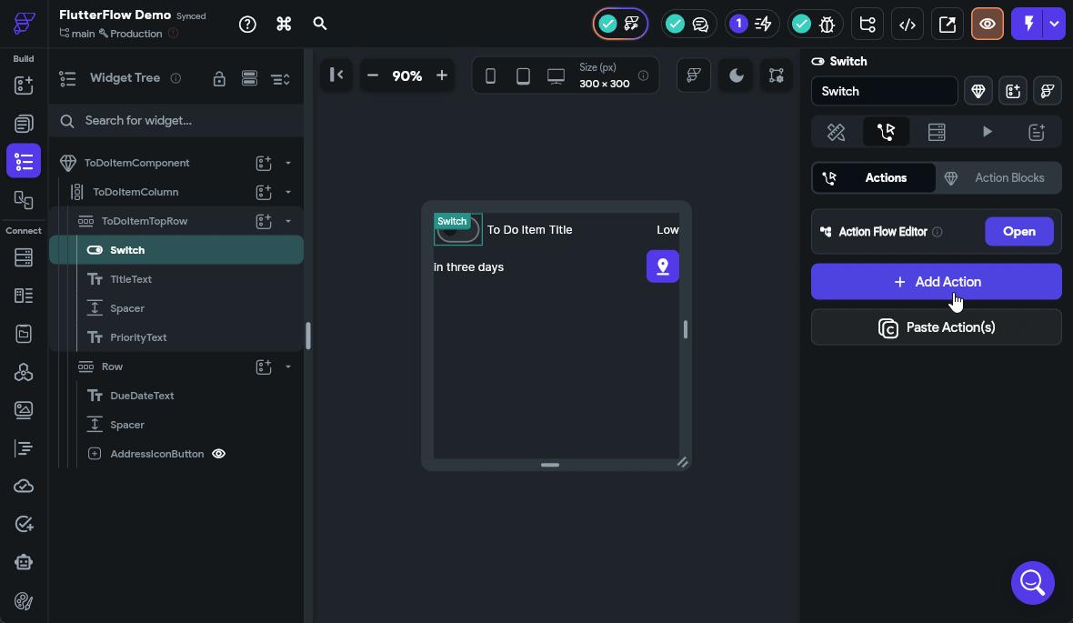 FlutterFlow Configure Actions