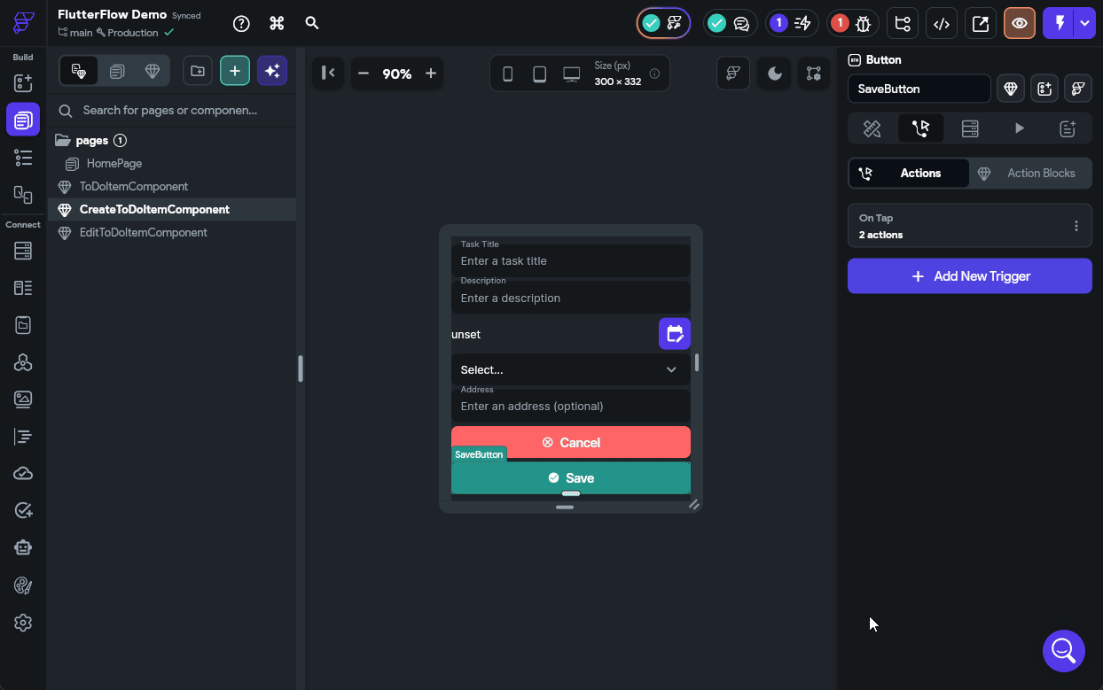 FlutterFlow Create Action