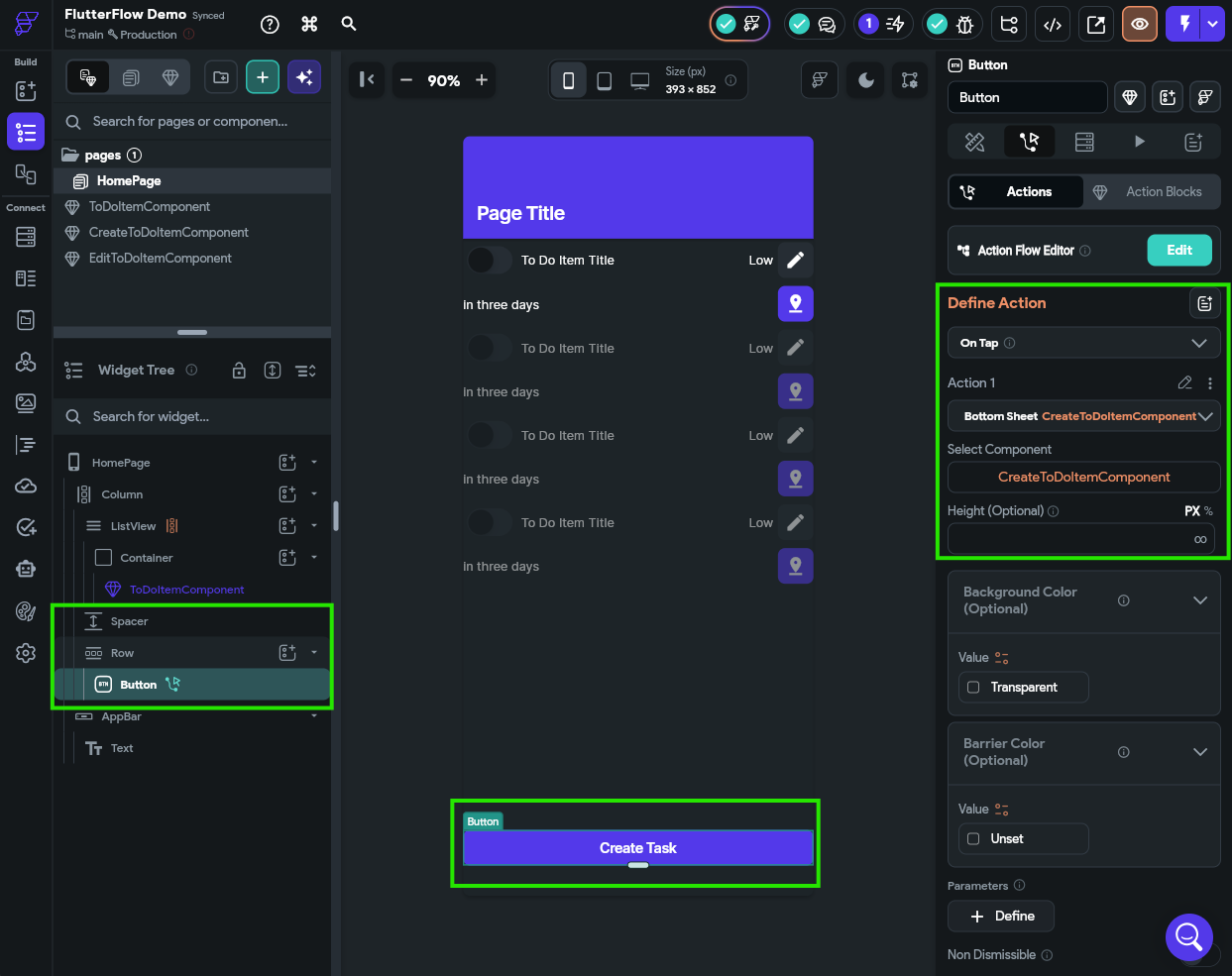 FlutterFlow Create Button