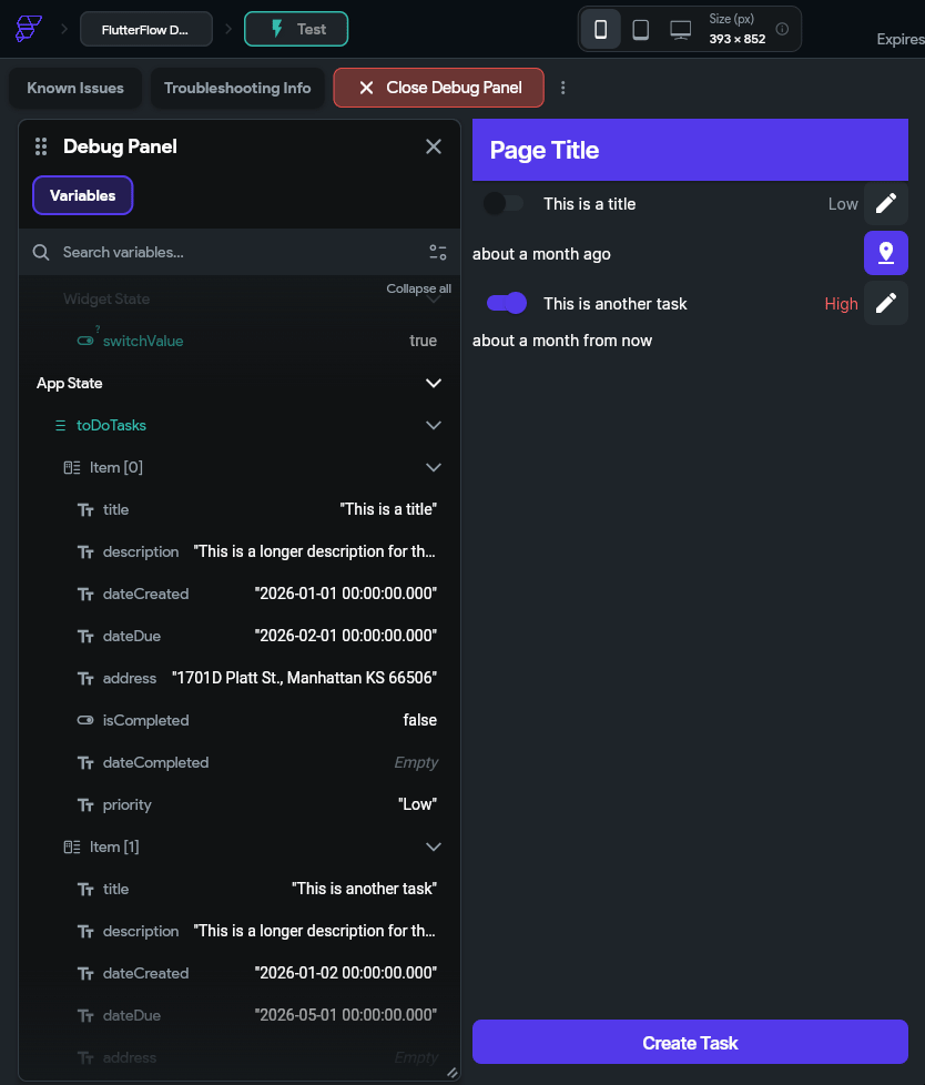 FlutterFlow Create Button Test