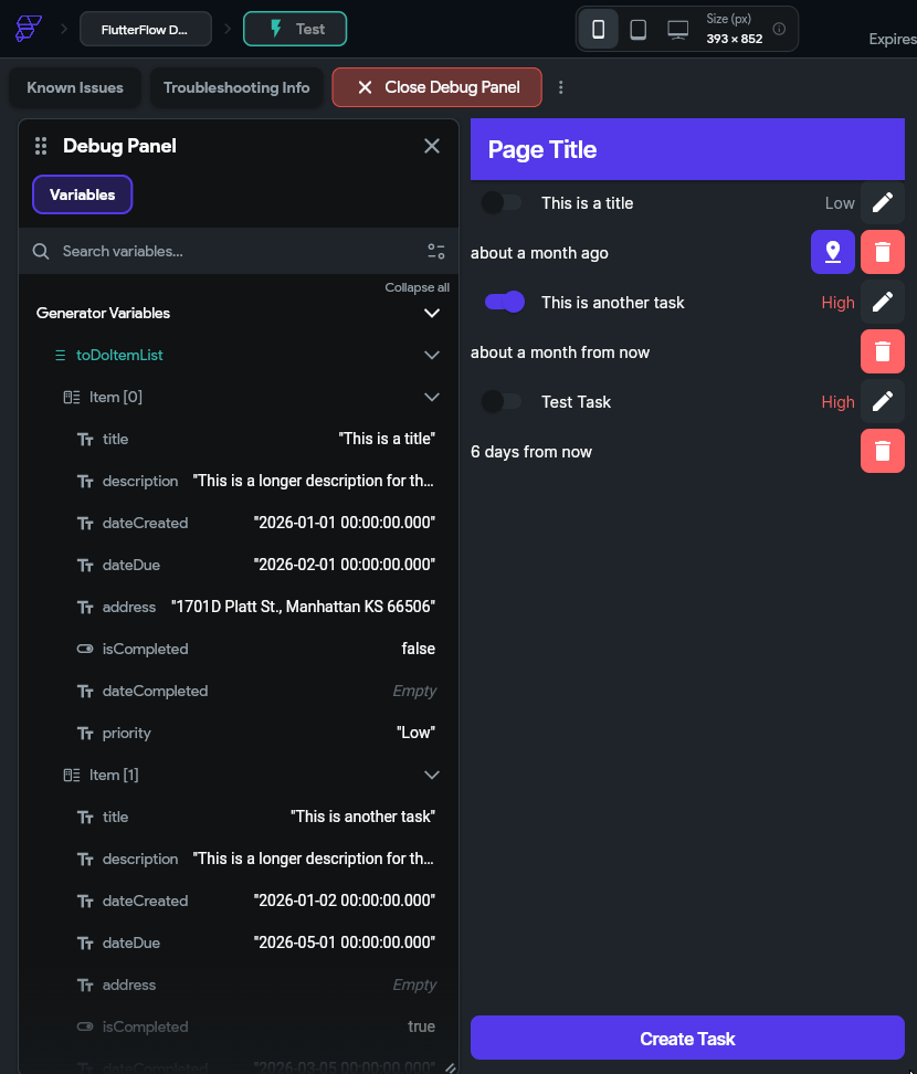 FlutterFlow Delete Button Test