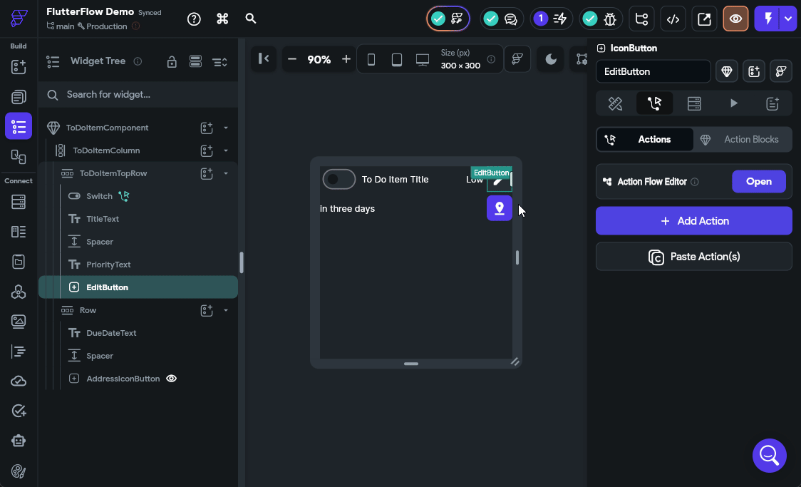 FlutterFlow Configure Edit Action