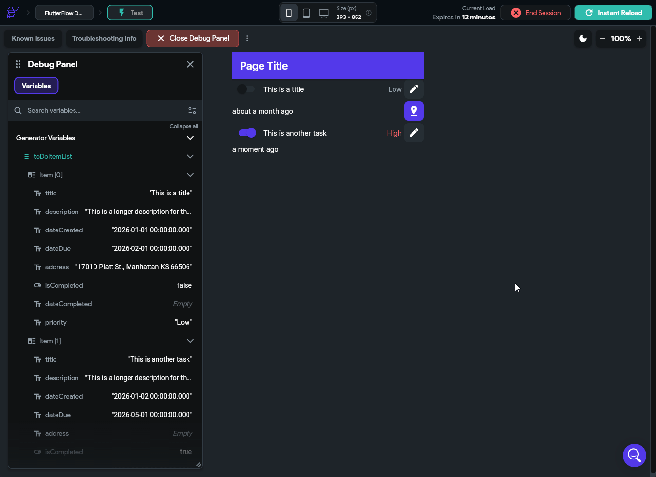 FlutterFlow Edit Date Action Test