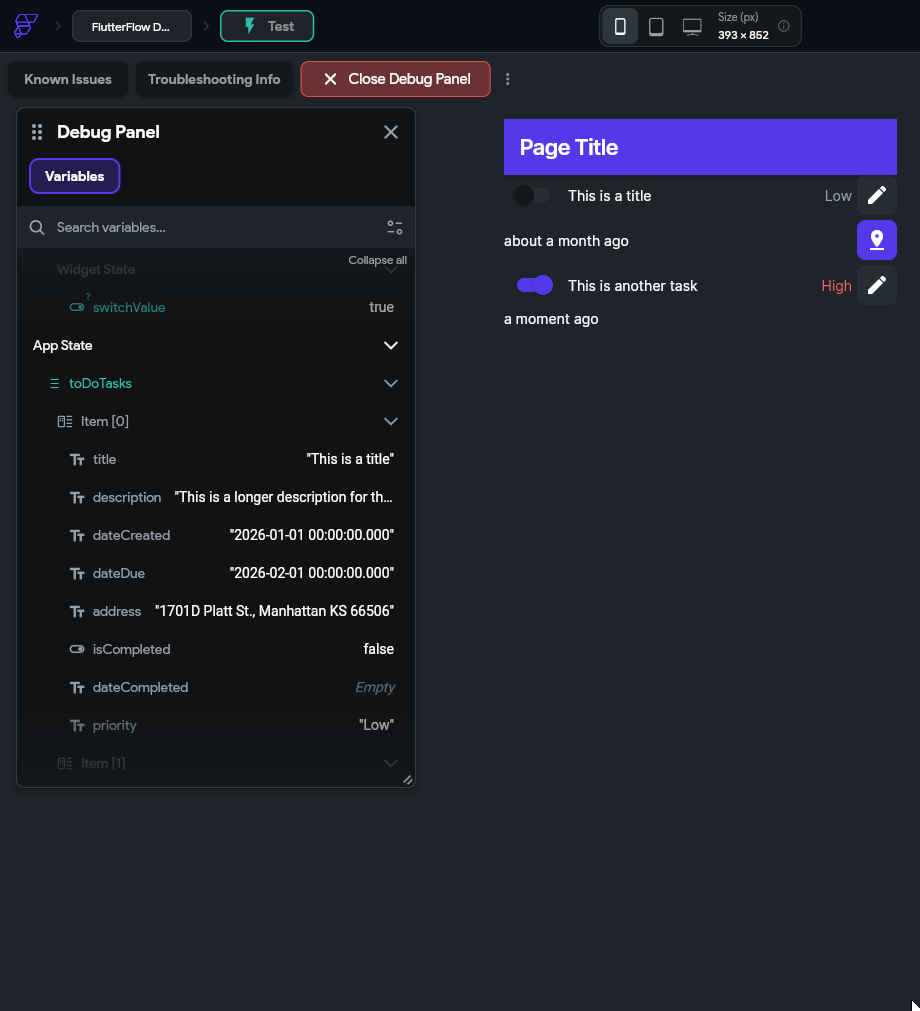 FlutterFlow Update Save Action Test