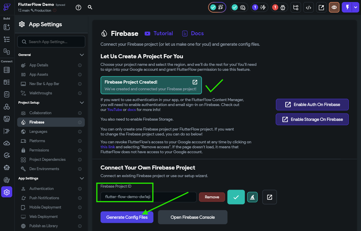 FlutterFlow Firebase Configured