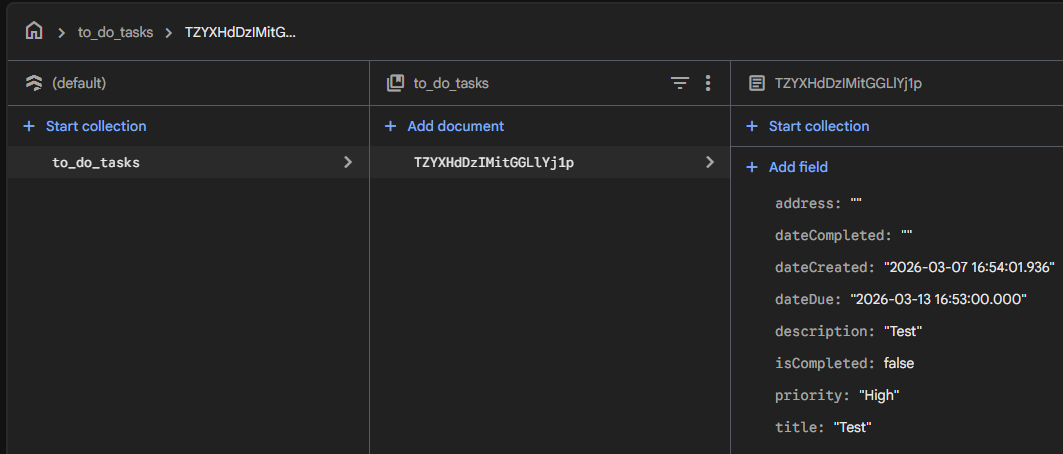 Firebase Console Data