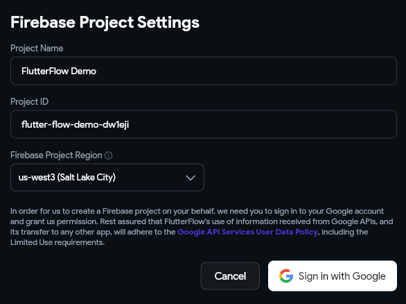 FlutterFlow Firebase Settings