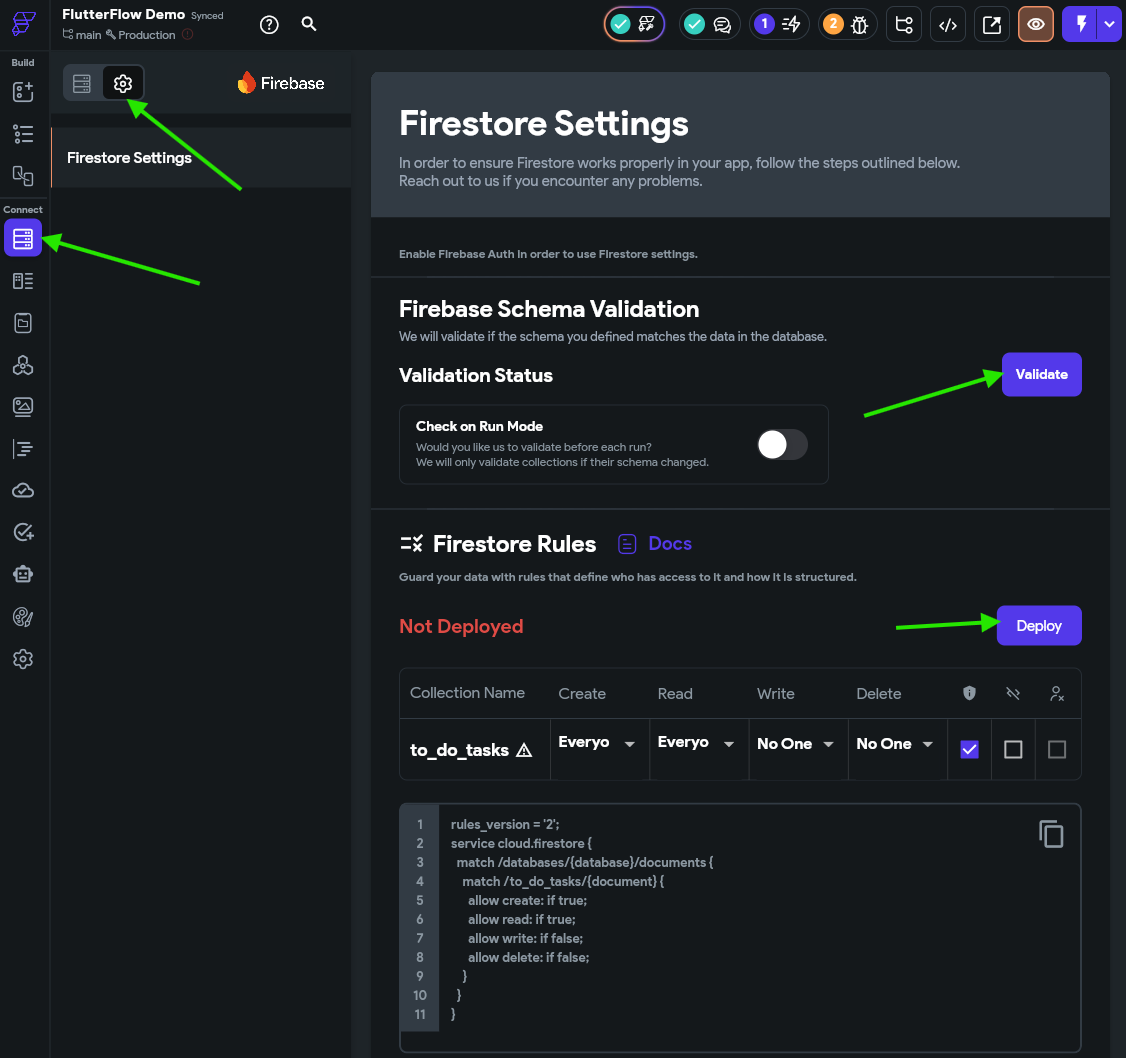 Firestore Settings