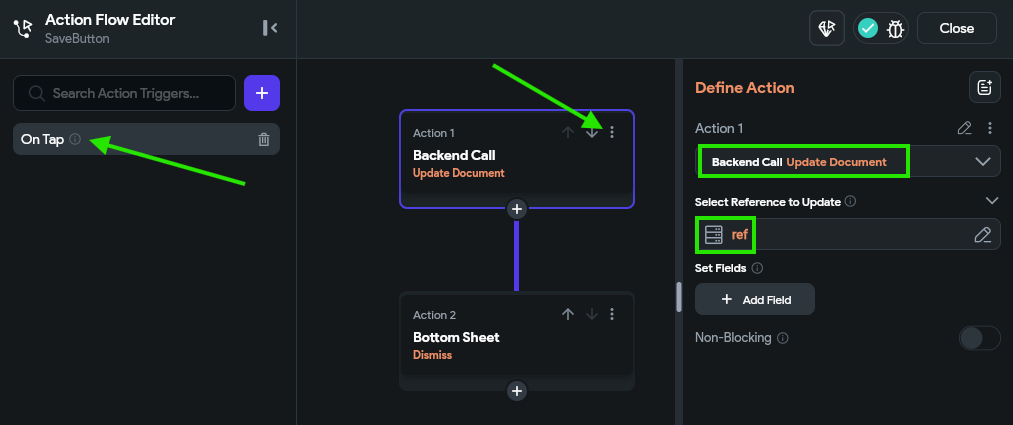 Firestore Update Save Action