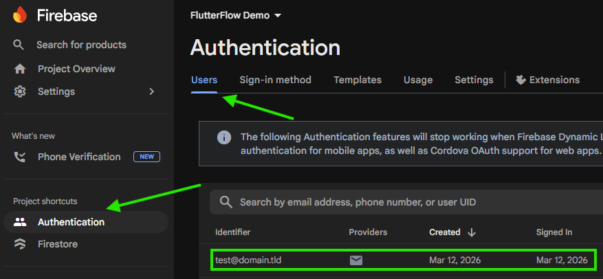 Firestore Account Created