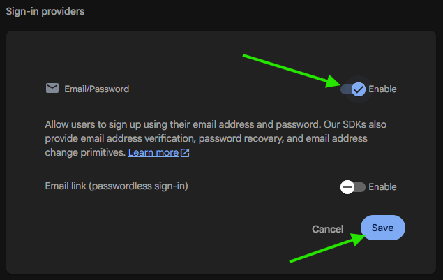 Firebase Enable Email Auth