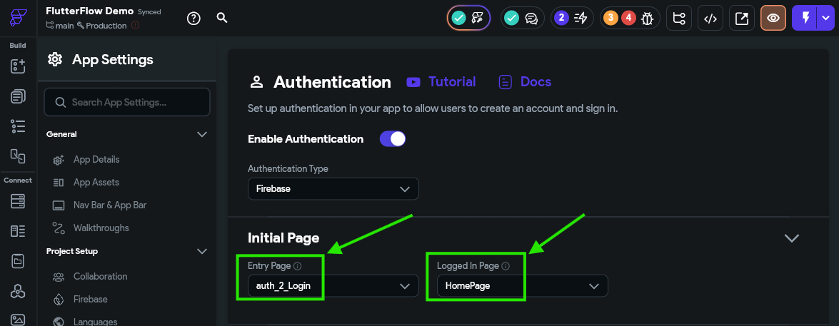 FlutterFlow Initial Pages