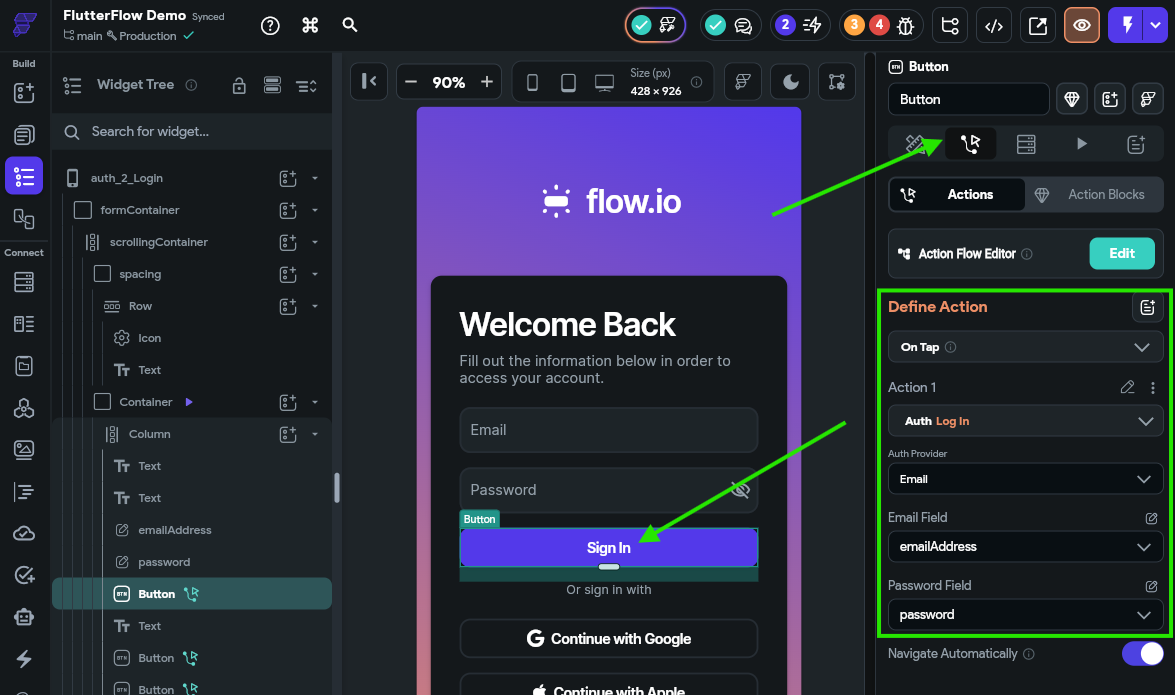 FlutterFlow Login Button