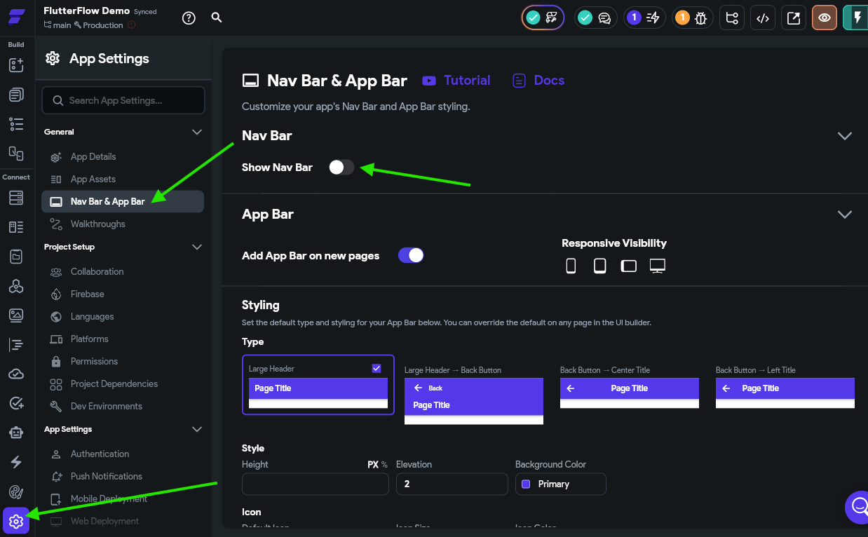 FlutterFlow Enable Nav Bar