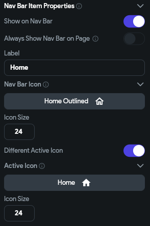 FlutterFlow Nav Bar Settings