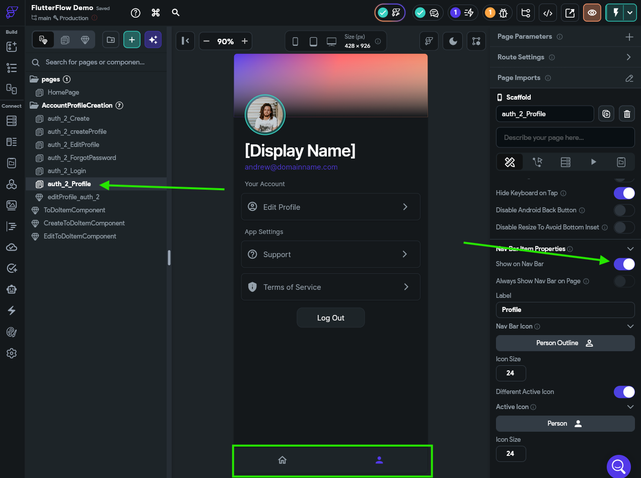 FlutterFlow Profile Nav Bar