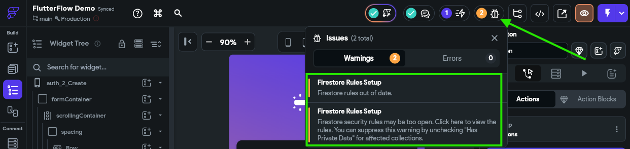 FlutterFlow Firestore Warnings