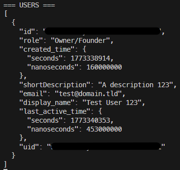 Firebase Users Output