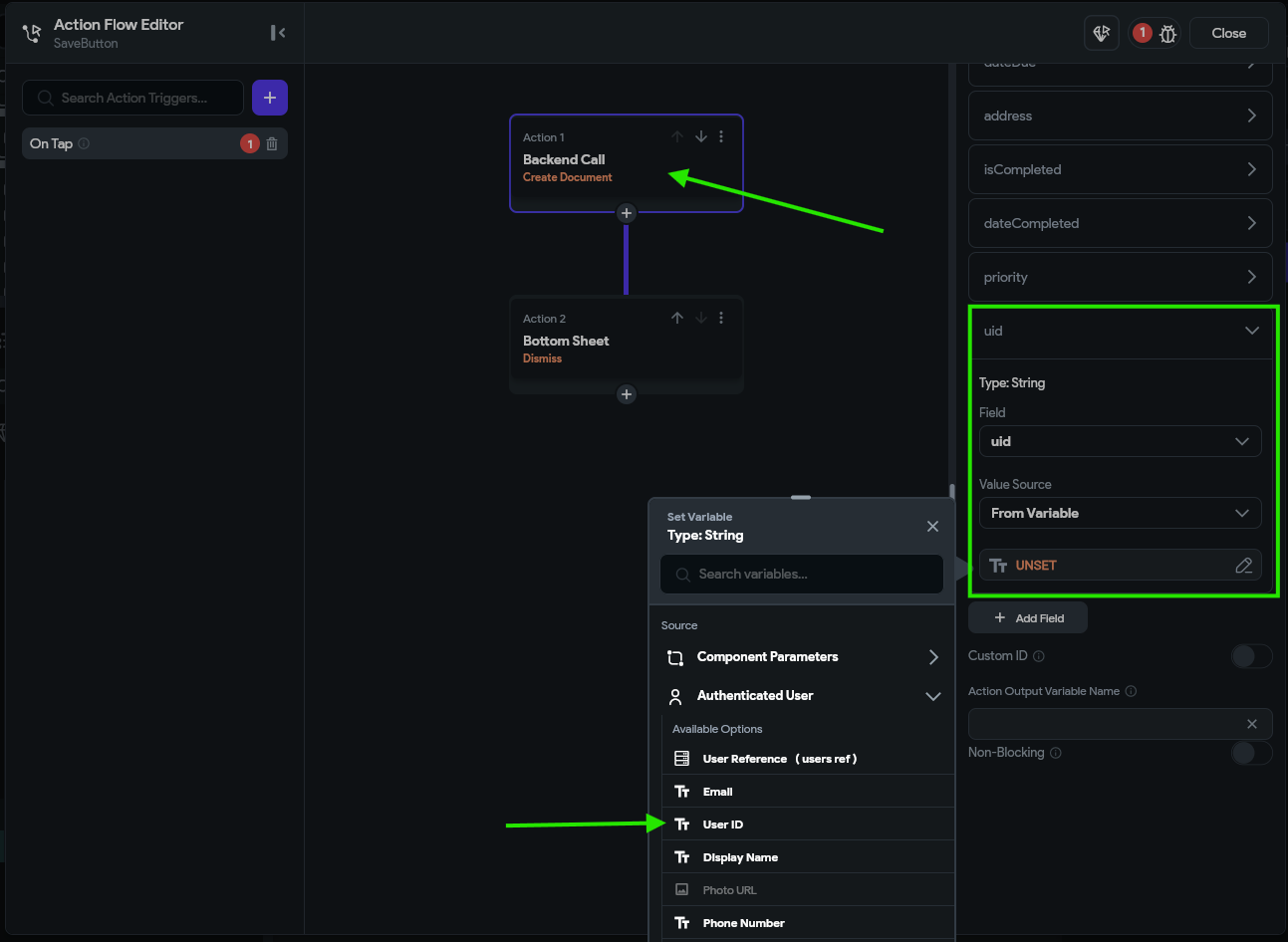 FlutterFlow User Reference Field