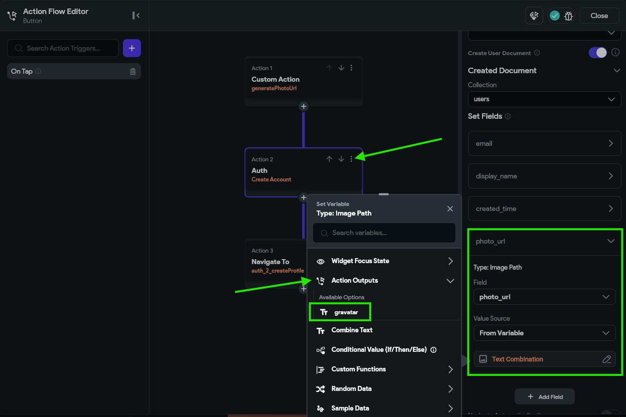 FlutterFlow Action Output
