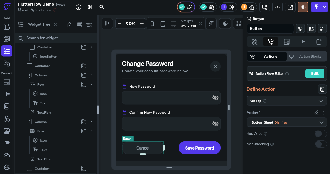 FlutterFlow Cancel Change Password